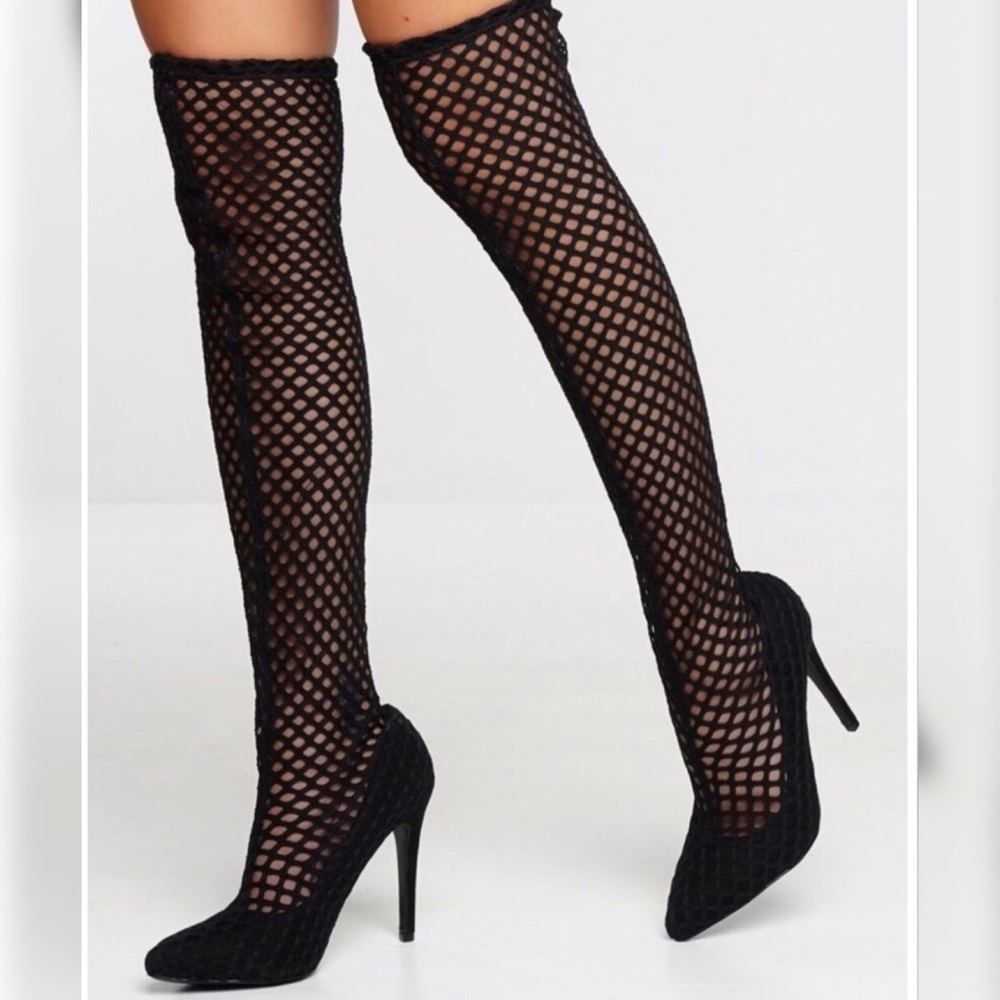 Jacobies Over The Knee Fishnet Heel Boots 8.5